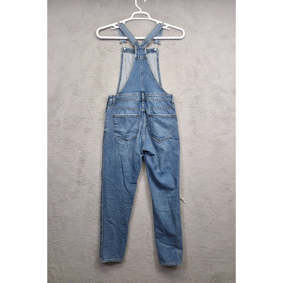H&M &Denim Overalls Womens 2 Blue Slim Fit Distressed Ripped Medium Wash Jean - Picture 2 of 13